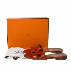 Hermes Red Leather Oran Slip On Slides Size 41 For Women -Deals Hermes Store luxury women hermes used shoes p229428 009