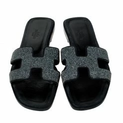 Hermes Black Crystal Embellished Suede Oran Sandals Size 38.5 For Women -Deals Hermes Store luxury women hermes used shoes p230341 004