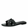 Hermes Black Crystal Embellished Suede Oran Sandals Size 38.5 For Women