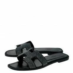 Hermes Black Crystal Embellished Suede Oran Sandals Size 38.5 For Women -Deals Hermes Store luxury women hermes used shoes p230341 008