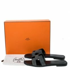 Hermes Black Crystal Embellished Suede Oran Sandals Size 38.5 For Women -Deals Hermes Store luxury women hermes used shoes p230341 009