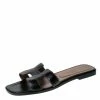 Hermes Black Leather Oran Slip On Slide Size 38.5 For Women
