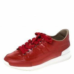 Hermes Red Patent Leather Low Top Sneakers Size 37.5 For Women