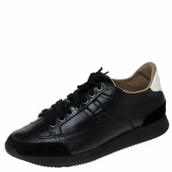 Hermes Black Leather And Suede Trail Sneakers Size 38.5 For Women