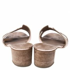 Hermes Metallic Bronze Leather Oasis Slide Sandals Size 39.5 For Women -Deals Hermes Store luxury women hermes used shoes p238175 005