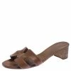 Hermes Brown Calf Leather Oasis Slide Sandals For Women -Deals Hermes Store luxury women hermes used shoes p238301 005