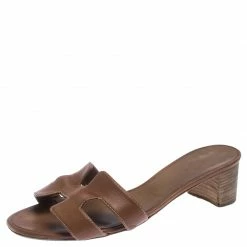 Hermes Brown Calf Leather Oasis Slide Sandals For Women