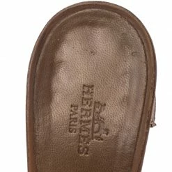 Hermes Brown Calf Leather Oasis Slide Sandals For Women -Deals Hermes Store luxury women hermes used shoes p238301 006