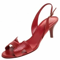 Hermes Hermès Red Leather Night 70 Ankle Strap Sandals Size 36.5 For Women