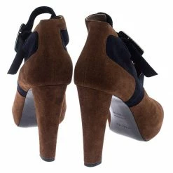 Hermes Blue/Brown Suede Double Ankle Strap Open Toe Booties Size 40 For Women -Deals Hermes Store luxury women hermes used shoes p242523 002