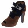 Hermes Blue/Brown Suede Double Ankle Strap Open Toe Booties Size 40 For Women