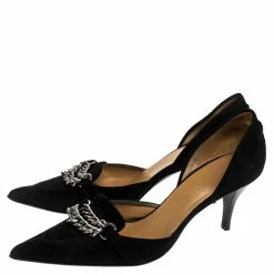 Hermes Black Suede Metal Chain Detail D'orsay Pumps Size 38.5 For Women -Deals Hermes Store luxury women hermes used shoes p242748 004