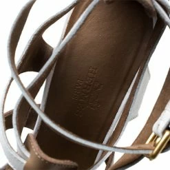 Hermes White/Brown Leather Strappy Open Toe Sandals Size 38 For Women -Deals Hermes Store luxury women hermes used shoes p242870 001