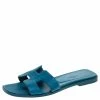 Hermes Blue Leather Oran Flat Slides Size 37.5 For Women 1 Hermes Blue Leather Oran Flat Slides Size 37.5 For Women -Deals Hermes Store luxury women hermes used shoes p243864 007