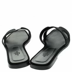 Hermes Black Glitter Leather Oran Flat Slides Size 41 For Women -Deals Hermes Store luxury women hermes used shoes p244266 002