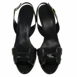 Hermes Black Patent Night Slingback Sandals Size 39 For Women -Deals Hermes Store luxury women hermes used shoes p24583 004