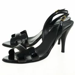 Hermes Black Patent Night Slingback Sandals Size 39 For Women -Deals Hermes Store luxury women hermes used shoes p24583 005