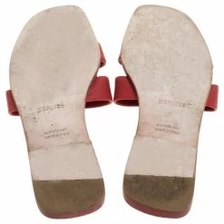 Hermes Red Leather Oran Flat Slides Size 37 For Women -Deals Hermes Store luxury women hermes used shoes p245889 002