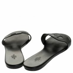 Hermes Black Leather Lisboa Flat Slides Size 39 For Women -Deals Hermes Store luxury women hermes used shoes p247414 003