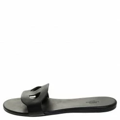 Hermes Black Leather Lisboa Flat Slides Size 39 For Women -Deals Hermes Store luxury women hermes used shoes p247414 004