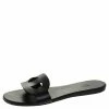 Hermes Black Leather Lisboa Flat Slides Size 39 For Women