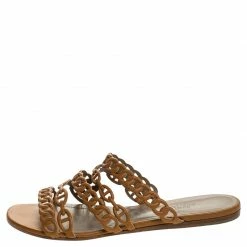 Hermes Brown Leather Rivage Chain Detail Slip On Flats Size 39 For Women -Deals Hermes Store luxury women hermes used shoes p247460 001