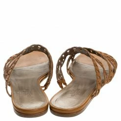 Hermes Brown Leather Rivage Chain Detail Slip On Flats Size 39 For Women -Deals Hermes Store luxury women hermes used shoes p247460 003