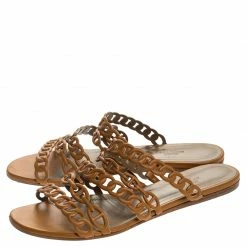 Hermes Brown Leather Rivage Chain Detail Slip On Flats Size 39 For Women -Deals Hermes Store luxury women hermes used shoes p247460 007
