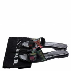 Hermes Multicolor Modernisme Tropical Print Canvas Oran Flat Slides Size 39 For Women -Deals Hermes Store luxury women hermes used shoes p248125 004