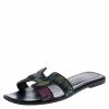Hermes Multicolor Modernisme Tropical Print Canvas Oran Flat Slides Size 39 For Women -Deals Hermes Store luxury women hermes used shoes p248125 005