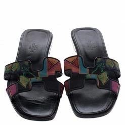 Hermes Multicolor Modernisme Tropical Print Canvas Oran Flat Slides Size 39 For Women -Deals Hermes Store luxury women hermes used shoes p248125 008