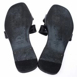 Hermes Black Patent Leather Oran Flat Slides Size 37.5 For Women -Deals Hermes Store luxury women hermes used shoes p249007 002