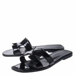 Hermes Black Patent Leather Oran Flat Slides Size 37.5 For Women -Deals Hermes Store luxury women hermes used shoes p249007 005