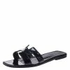 Hermes Black Patent Leather Oran Flat Slides Size 37.5 For Women -Deals Hermes Store luxury women hermes used shoes p249007 009