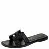 Hermes Black Crystal Embellished Oran Flat Slides Size 38 For Women -Deals Hermes Store luxury women hermes used shoes p249816 006