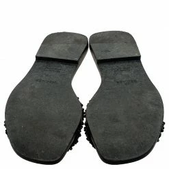 Hermes Black Crystal Embellished Oran Flat Slides Size 38 For Women -Deals Hermes Store luxury women hermes used shoes p249816 009