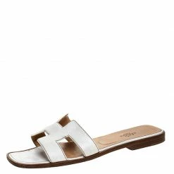 Hermes White Leather Oran Slide Sandals Size 39 For Women