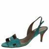 Hermes Turquoise Suede Night Slingback Sandals Size 38 For Women