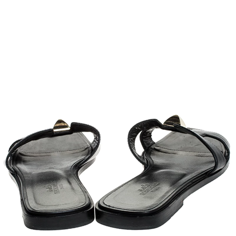 Hermes Black Leather Medor Pyramid Oran Flat Slides Size 36.5 For Women 7 Hermes Black Leather Medor Pyramid Oran Flat Slides Size 36.5 For Women - Image 5