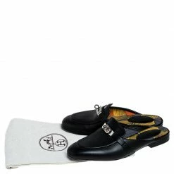 Hermes Black Calfskin Leather Palladium Plated Oz Mules Size 36.5 For Women -Deals Hermes Store luxury women hermes used shoes p251445 003