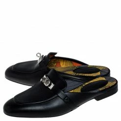 Hermes Black Calfskin Leather Palladium Plated Oz Mules Size 36.5 For Women -Deals Hermes Store luxury women hermes used shoes p251445 006