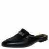 Hermes Black Calfskin Leather Palladium Plated Oz Mules Size 36.5 For Women