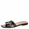 Hermes Black Leather Oran Flat Slides Size 42 For Women -Deals Hermes Store luxury women hermes used shoes p251680 007