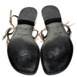 Hermes Metallic Rose Gold Leather Ankle Strap Thong Flats Size 40 For Women -Deals Hermes Store luxury women hermes used shoes p254852 009