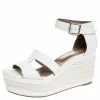 Hermes White Textured Leather Ilana Espadrille Wedge Sandals Size 39 For Women