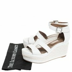 Hermes White Textured Leather Ilana Espadrille Wedge Sandals Size 39 For Women -Deals Hermes Store luxury women hermes used shoes p255665 007