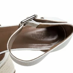 Hermes White Textured Leather Ilana Espadrille Wedge Sandals Size 39 For Women -Deals Hermes Store luxury women hermes used shoes p255665 009