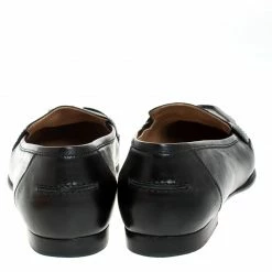 Hermes Black Leather Silver H Logo Loafers Size 39.5 For Women -Deals Hermes Store luxury women hermes used shoes p256069 002