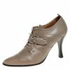 Hermes Grey Leather Lace Up Pointed Toe Ankle Boots Size 38.5 For Women