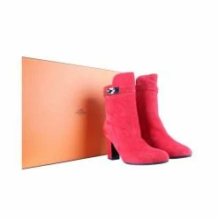 Hermes Red Suede Leather Joueuse Ankle Boots Size 35 For Women -Deals Hermes Store luxury women hermes used shoes p257765 004